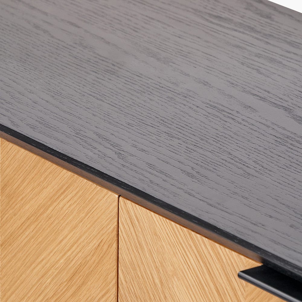 Hailee Black and Natural Chevron Oak and Pine Wood 2 Drawer Console Table.