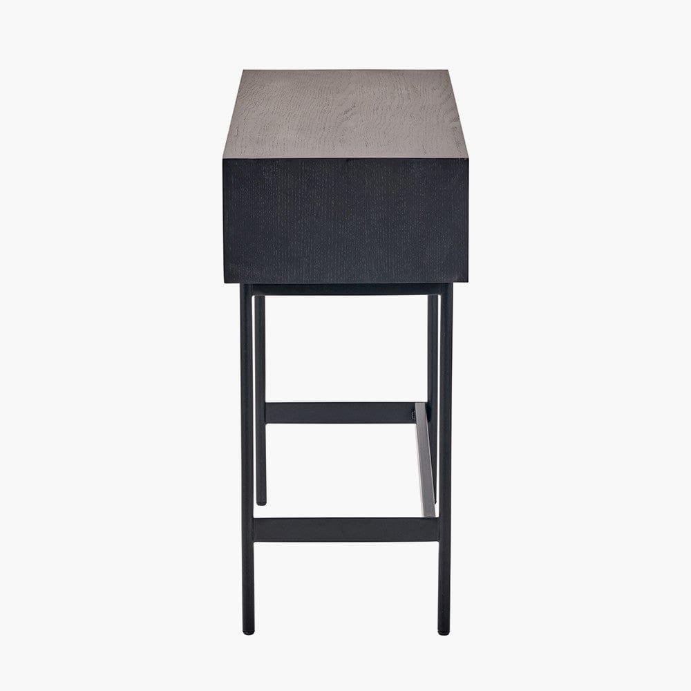 Hailee Black and Natural Chevron Oak and Pine Wood 2 Drawer Console Table.