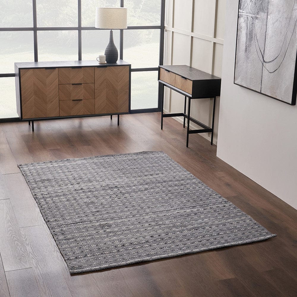 Indoor Outdoor Grey Double Stitch Design Rug.
