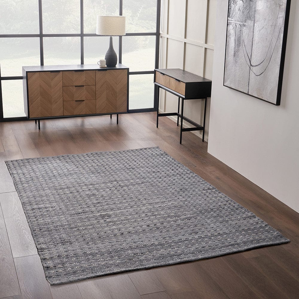 Indoor Outdoor Grey Double Stitch Design Rug Large.