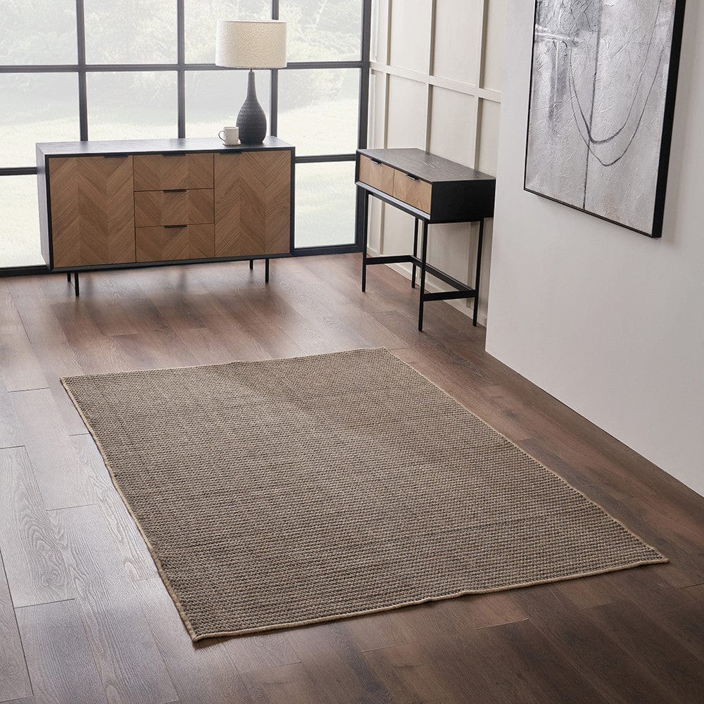 Indoor Outdoor Natural and Slate Grey Design Rug.