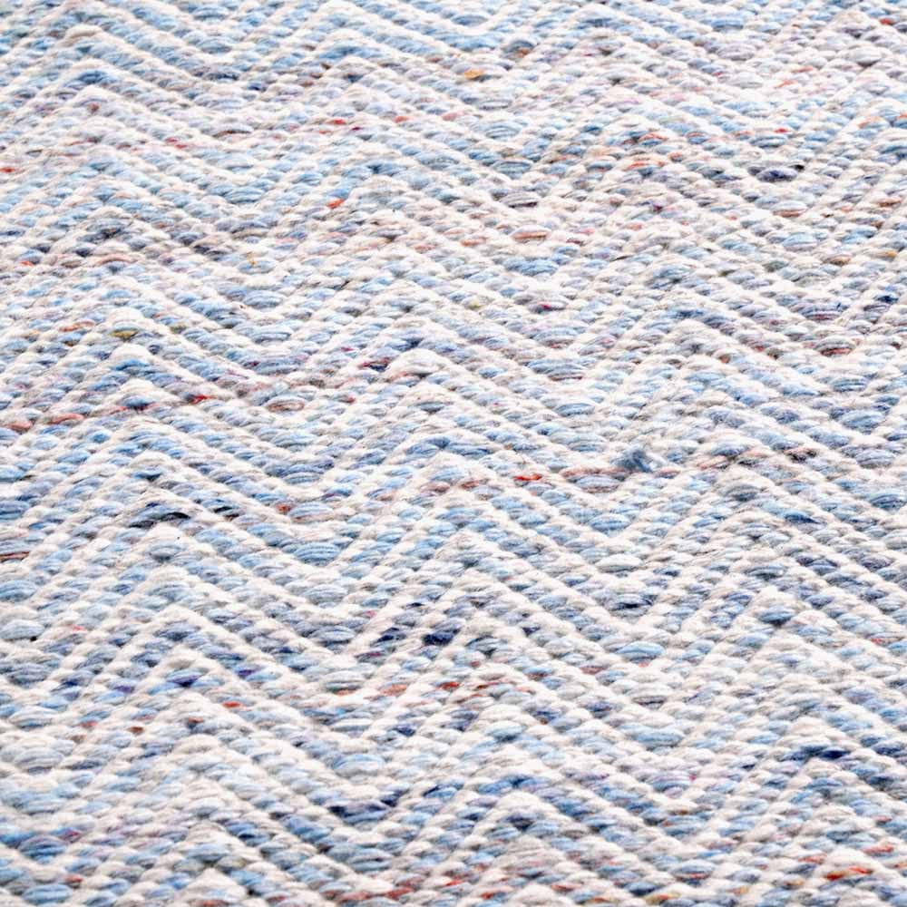Indoor Outdoor Recycled PET Yarn Aqua, Blue and White Inca Design Rug.
