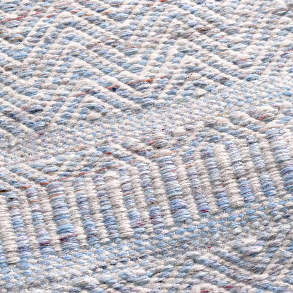 Indoor Outdoor Recycled PET Yarn Aqua, Blue and White Inca Design Rug.