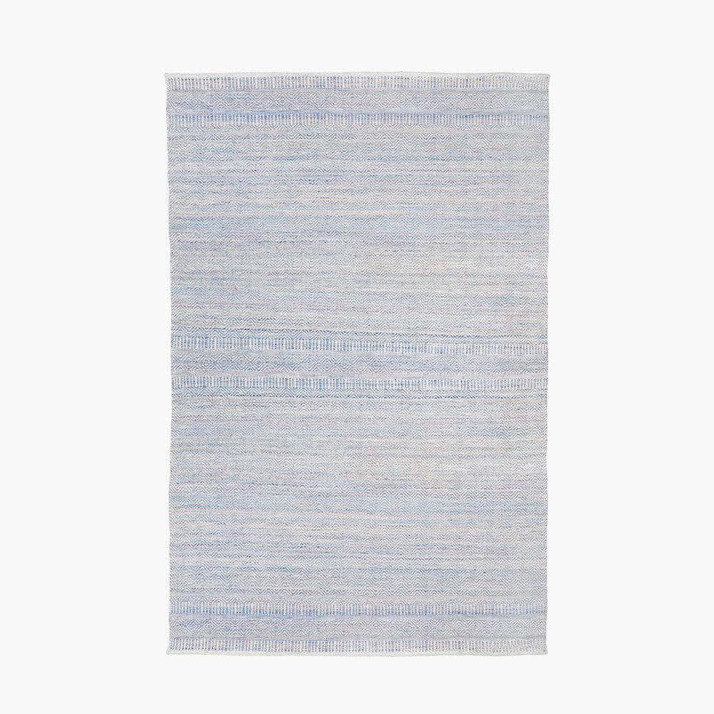 Indoor Outdoor Recycled PET Yarn Aqua, Blue and White Inca Design Rug.