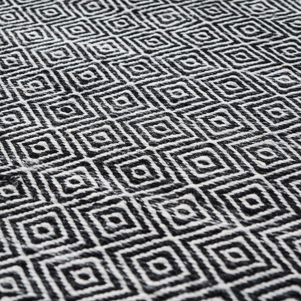 Indoor Outdoor Recycled PET Yarn Black and White Inca Design Rug.
