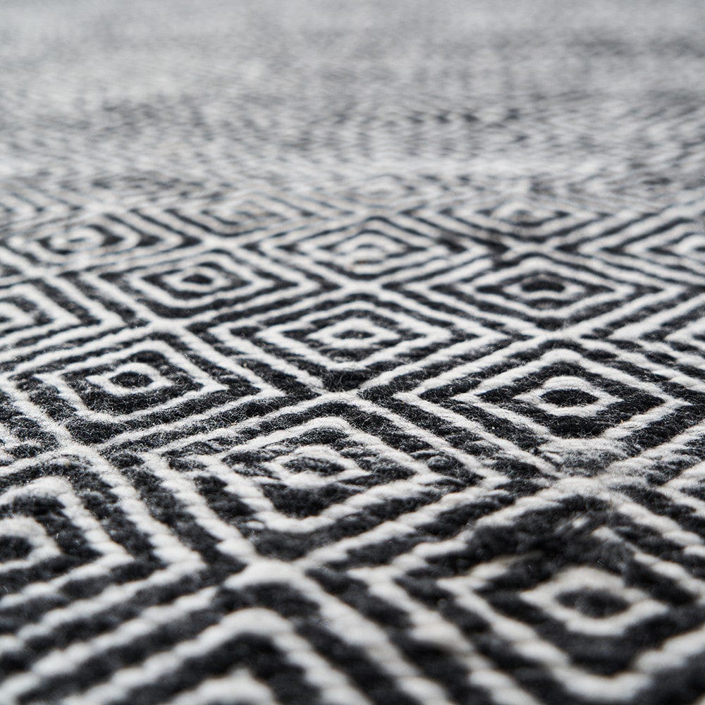 Indoor Outdoor Recycled PET Yarn Black and White Inca Design Rug.