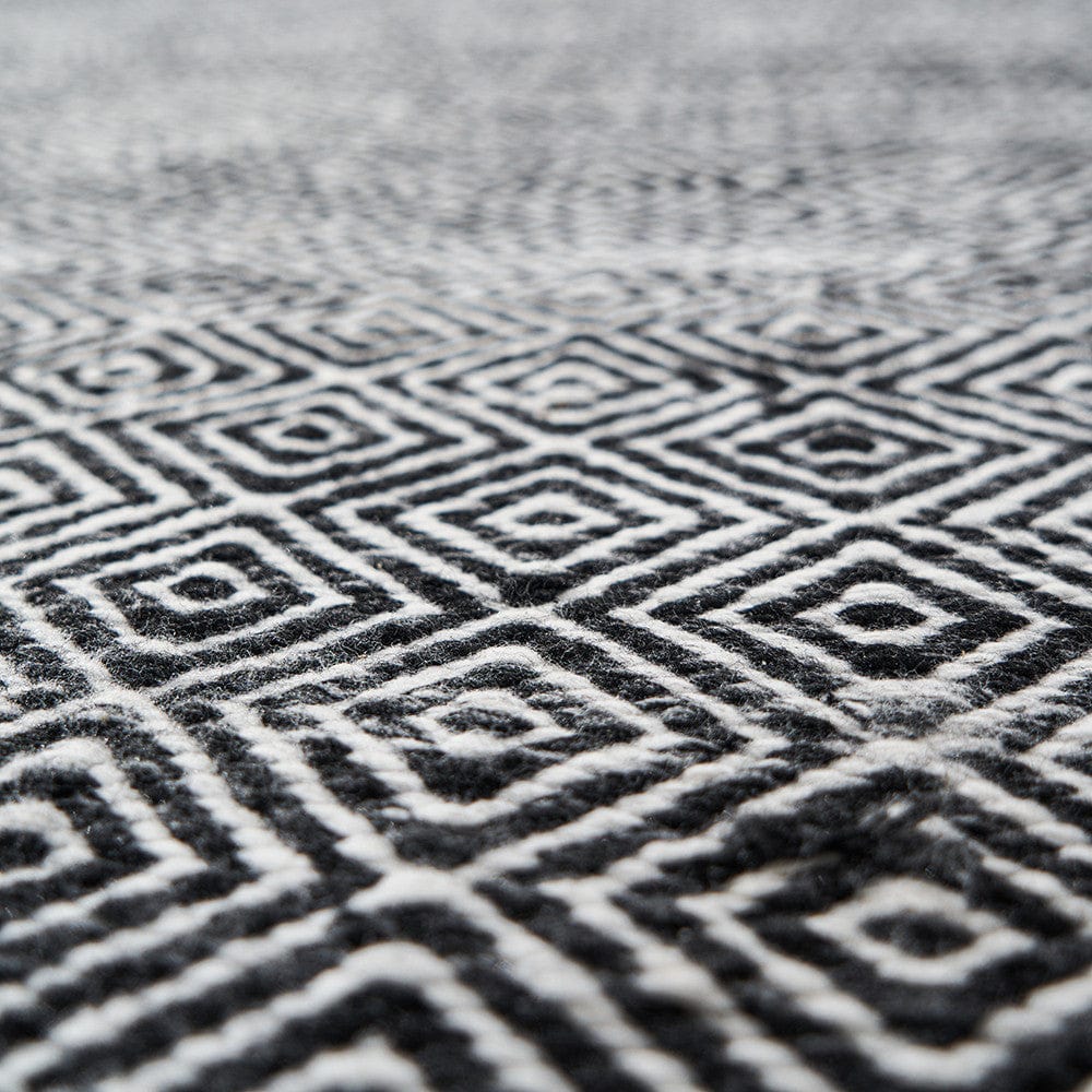 Pacific Lifestyle Outdoors Indoor Outdoor Recycled PET Yarn Black and White Inca Design Rug House of Isabella UK