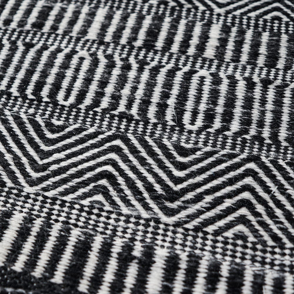 Indoor Outdoor Recycled PET Yarn Black and White Inca Design Rug.