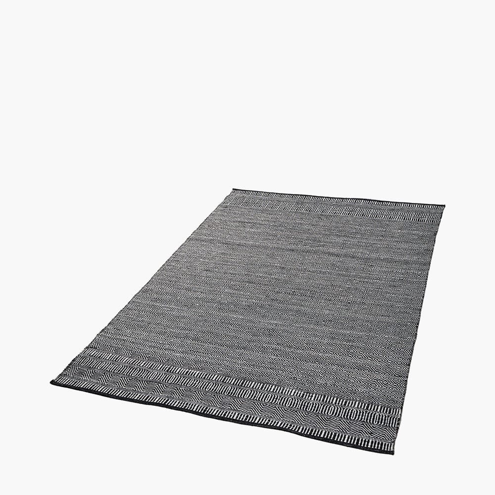 Indoor Outdoor Recycled PET Yarn Black and White Inca Design Rug.