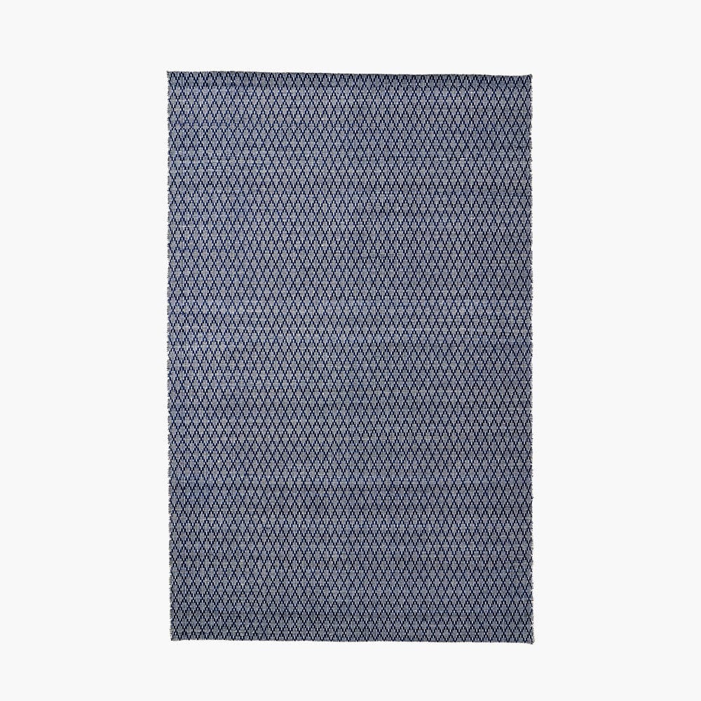 Indoor Outdoor Recycled PET Yarn Denim Blue and White Ikat Design Rug.