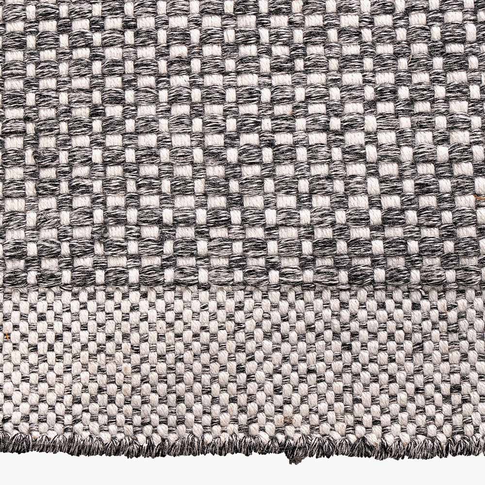 Indoor Outdoor Recycled PET Yarn Graphite and White Basket Weave Design Rug.