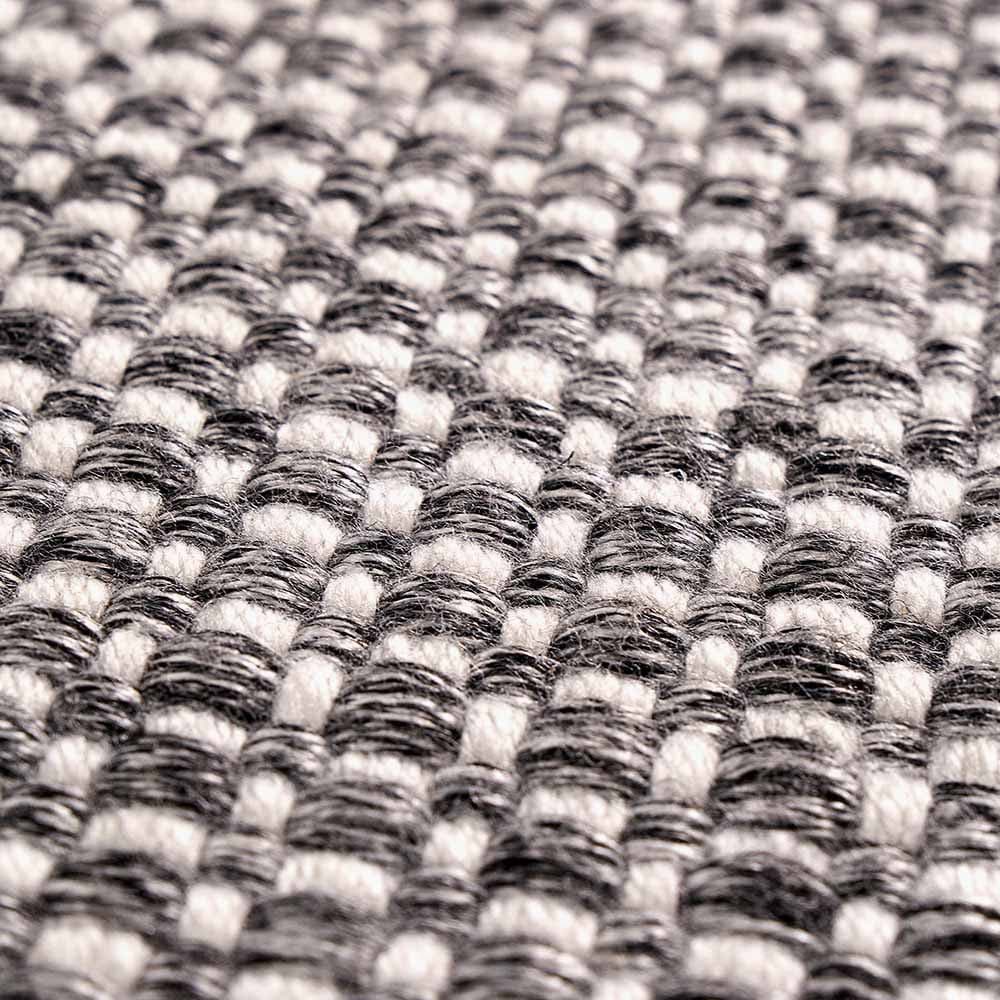 Indoor Outdoor Recycled PET Yarn Graphite and White Basket Weave Design Rug.