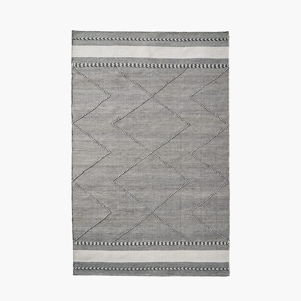Indoor Outdoor Recycled PET Yarn Grey and White Plaited Stripe Design Rug.