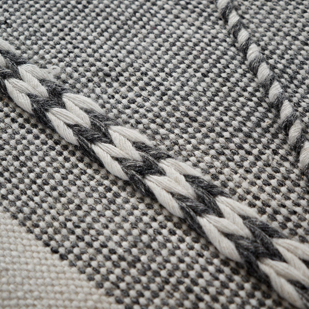 Indoor Outdoor Recycled PET Yarn Grey and White Plaited Stripe Design Rug.