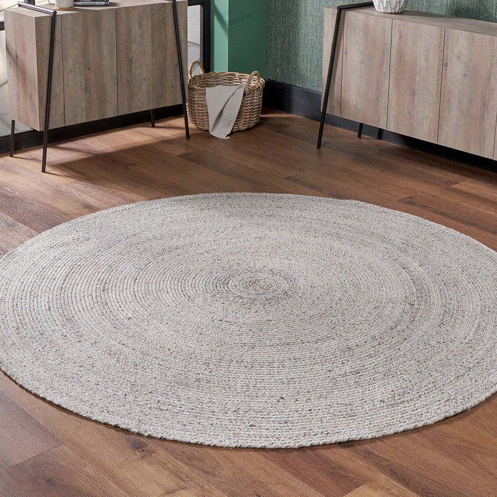 Indoor Outdoor Recycled PET Yarn Warm Grey Tweed Design Rug.