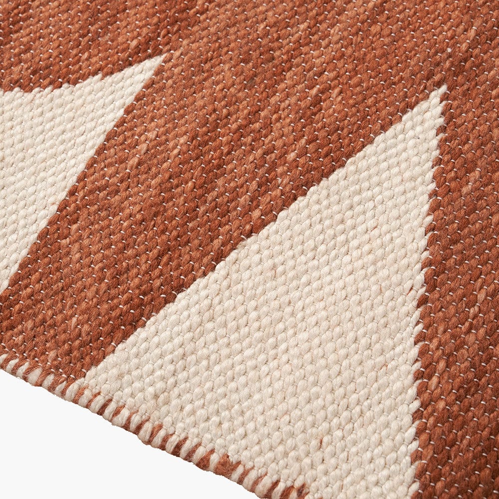Indoor Outdoor Terracotta and Ivory  Geometric Design Rug.