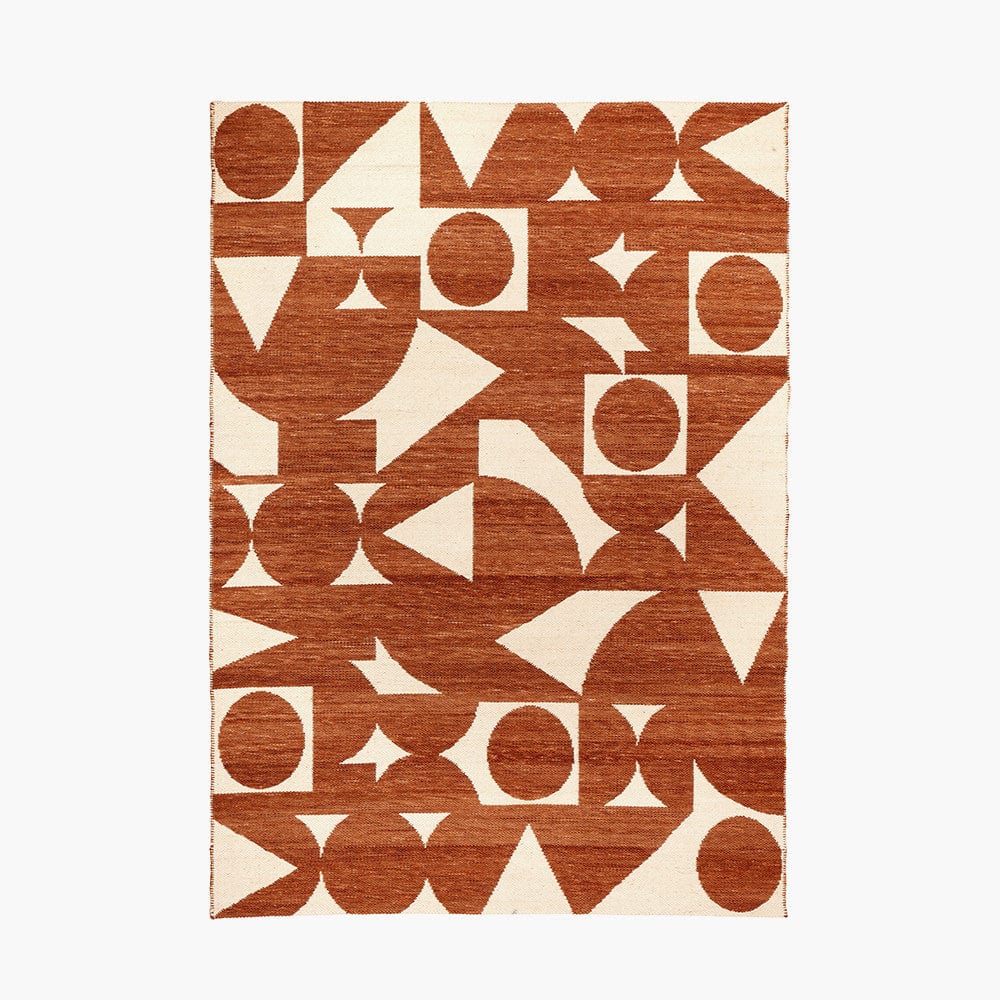 Indoor Outdoor Terracotta and Ivory  Geometric Design Rug.