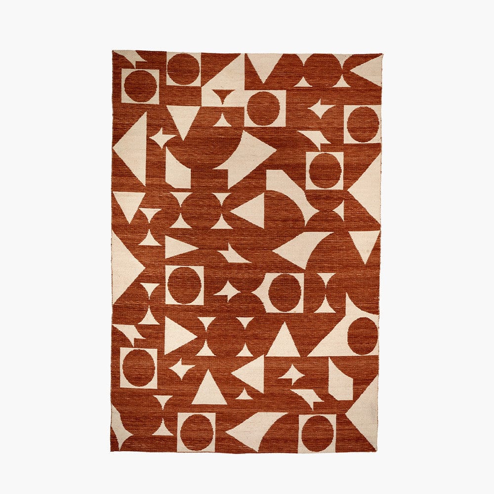 Indoor Outdoor Terracotta and Ivory  Geometric Design Rug Large.