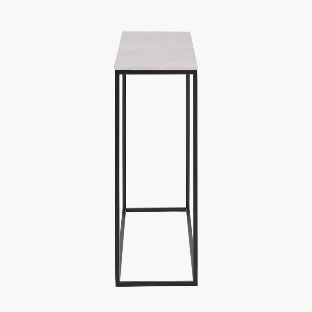 Kalani White Marble and Black Metal Rectangular Console Table.