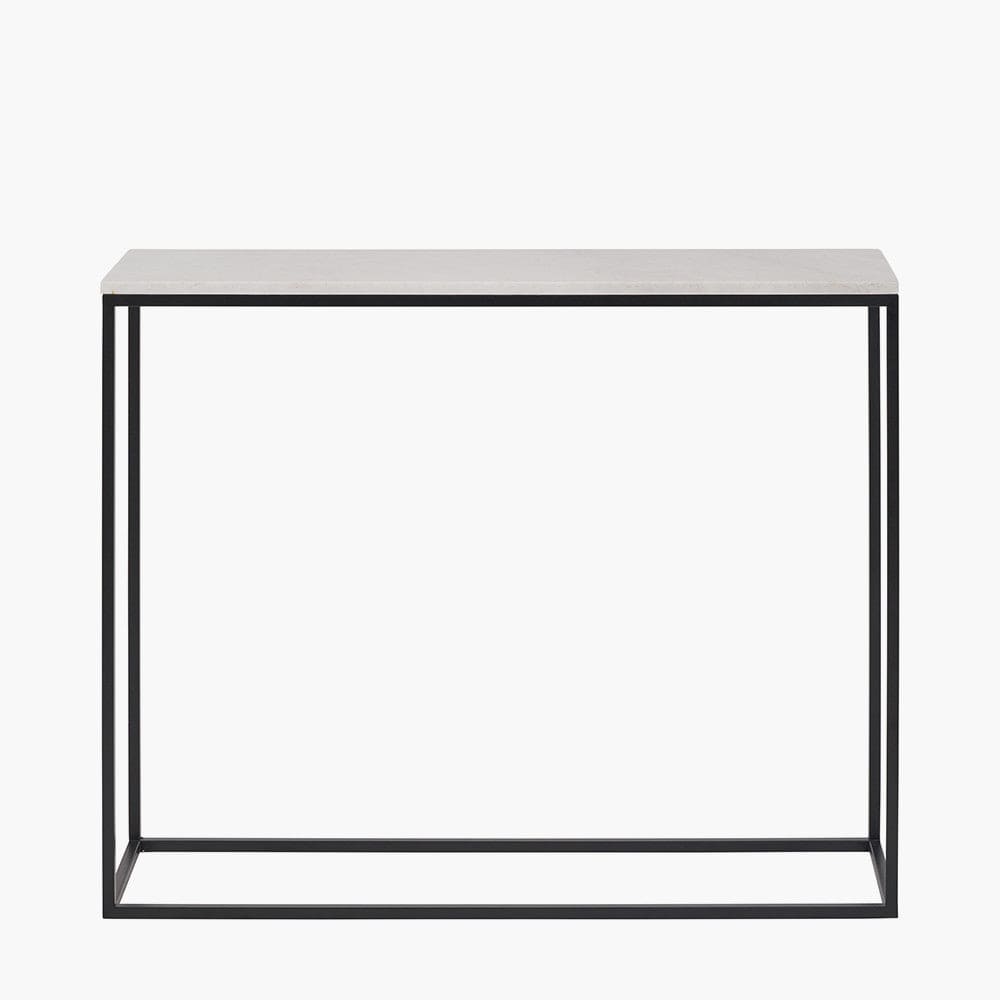 Kalani White Marble and Black Metal Rectangular Console Table.