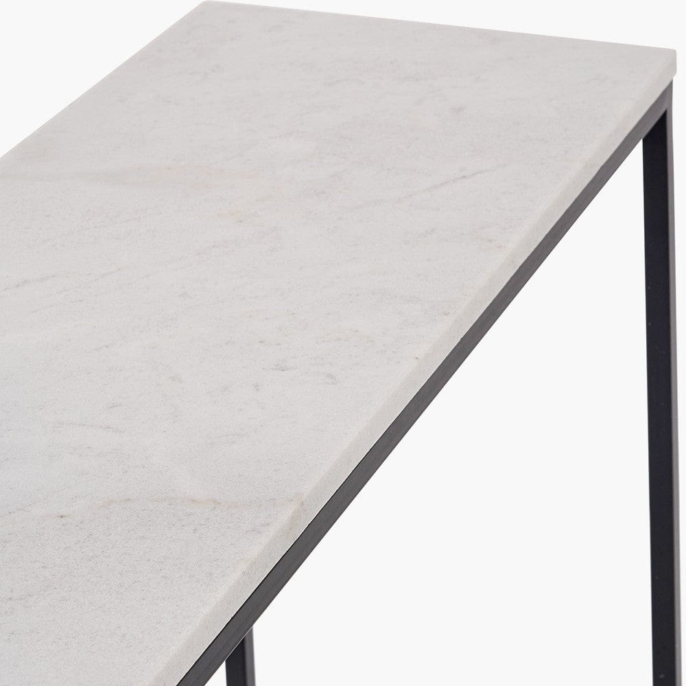 Kalani White Marble and Black Metal Rectangular Console Table.