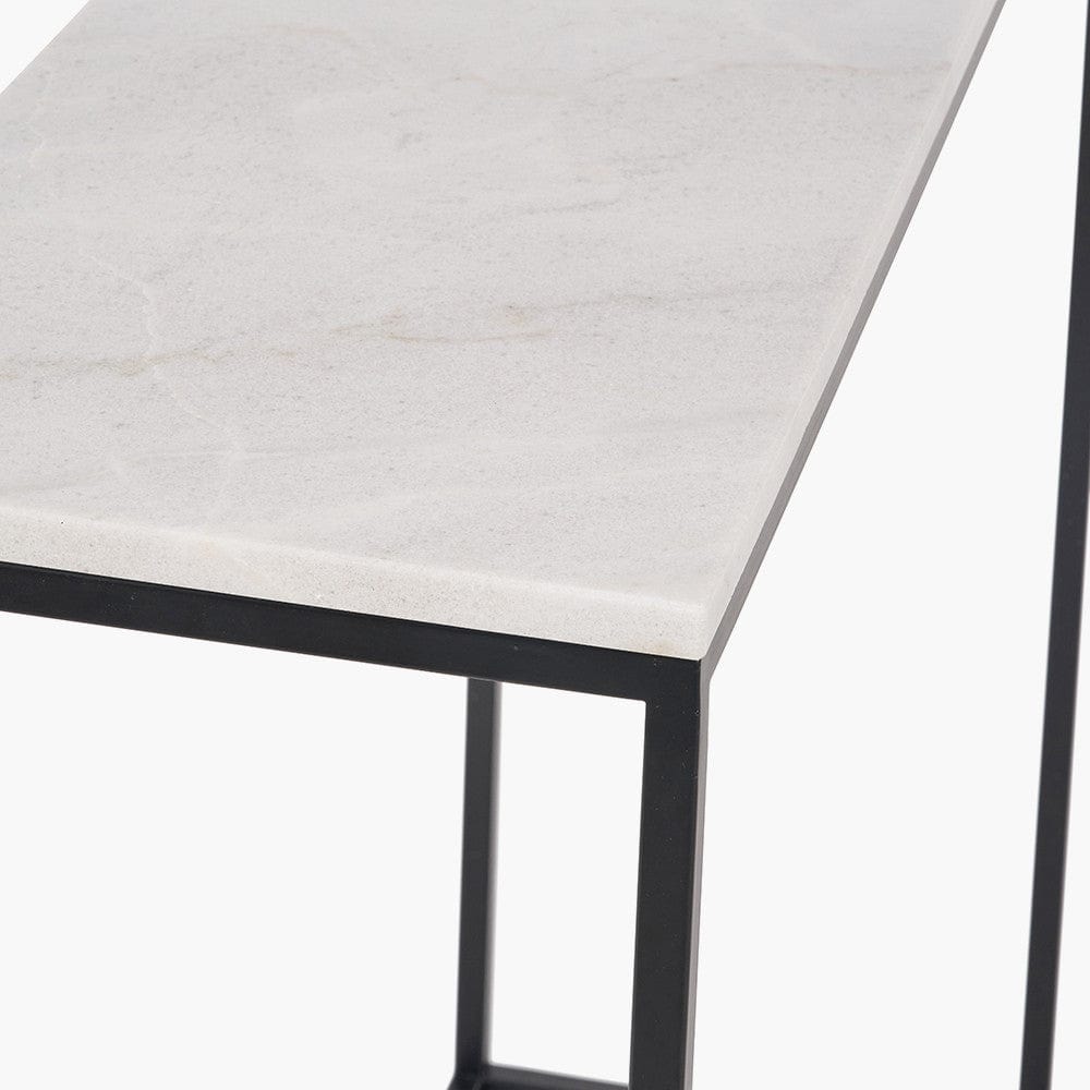 Kalani White Marble and Black Metal Rectangular Console Table.