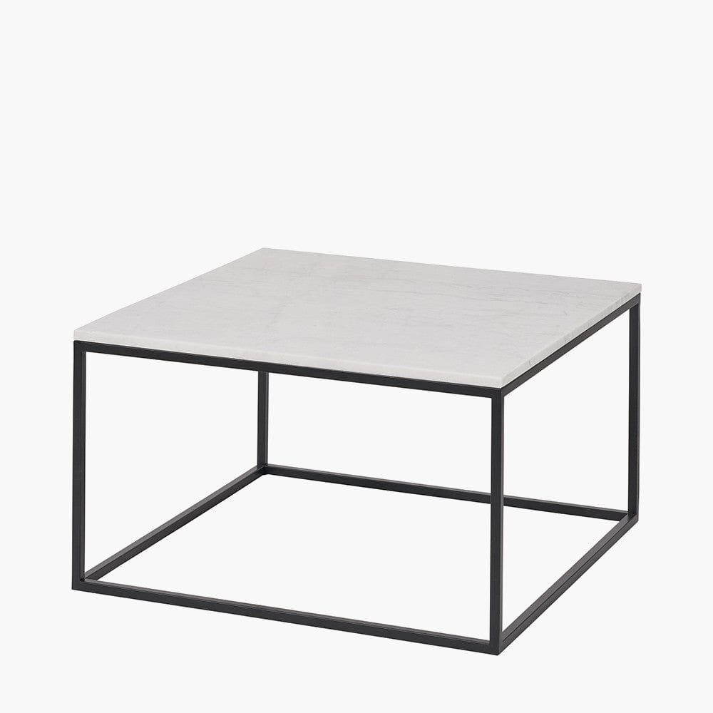 Kalani White Marble and Black Metal Square Coffee Table.