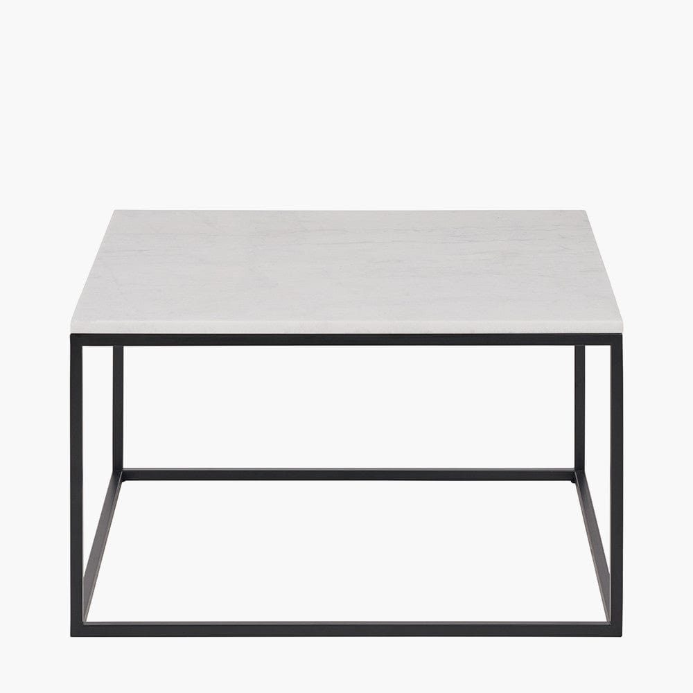 Kalani White Marble and Black Metal Square Coffee Table.