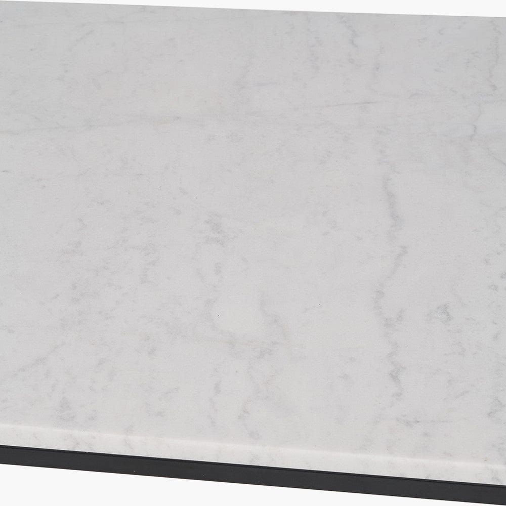 Kalani White Marble and Black Metal Square Coffee Table.