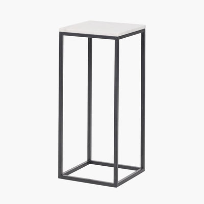 Pacific Lifestyle Outdoors Kalani White Marble and Black Metal Tall Square Side Table House of Isabella UK