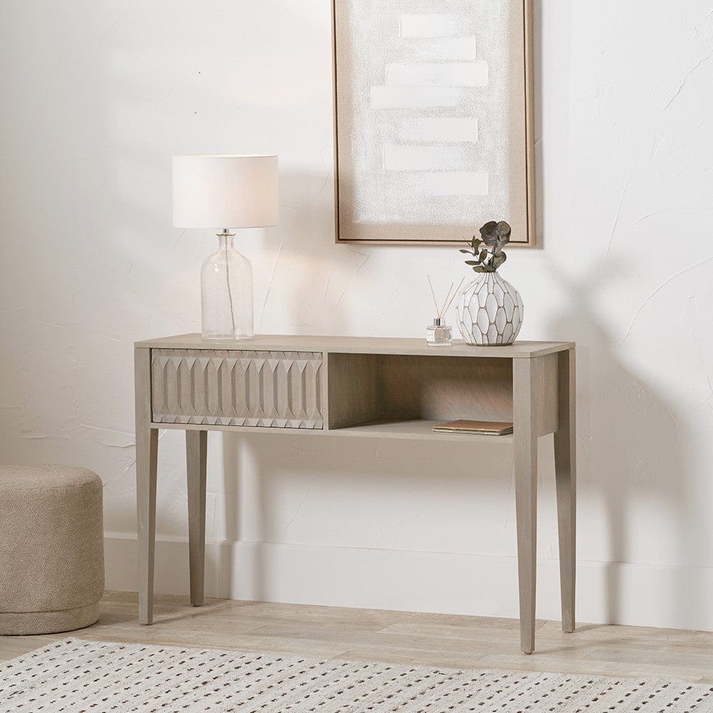 Khao Light Grey Mango Wood 1 Drawer Console Table.