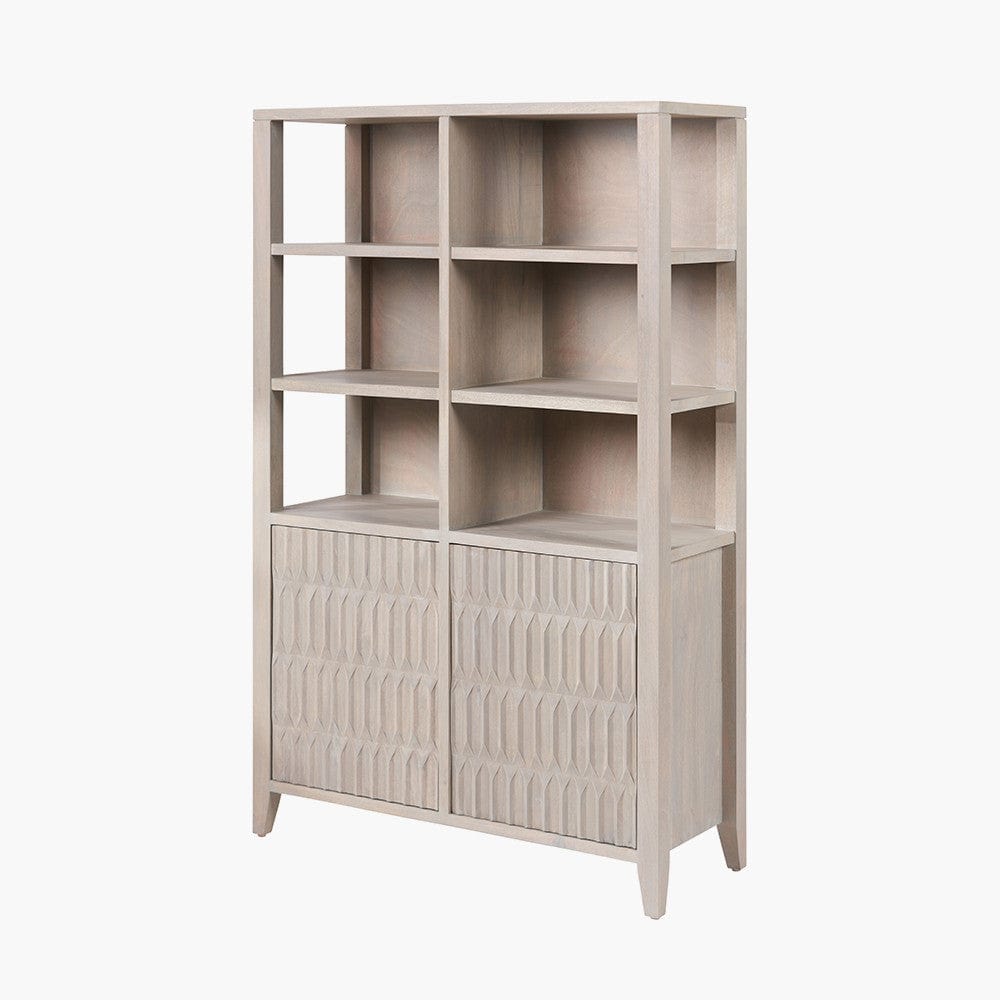 Khao Light Grey Mango Wood 2 Door 6 Niche Shelf Unit.