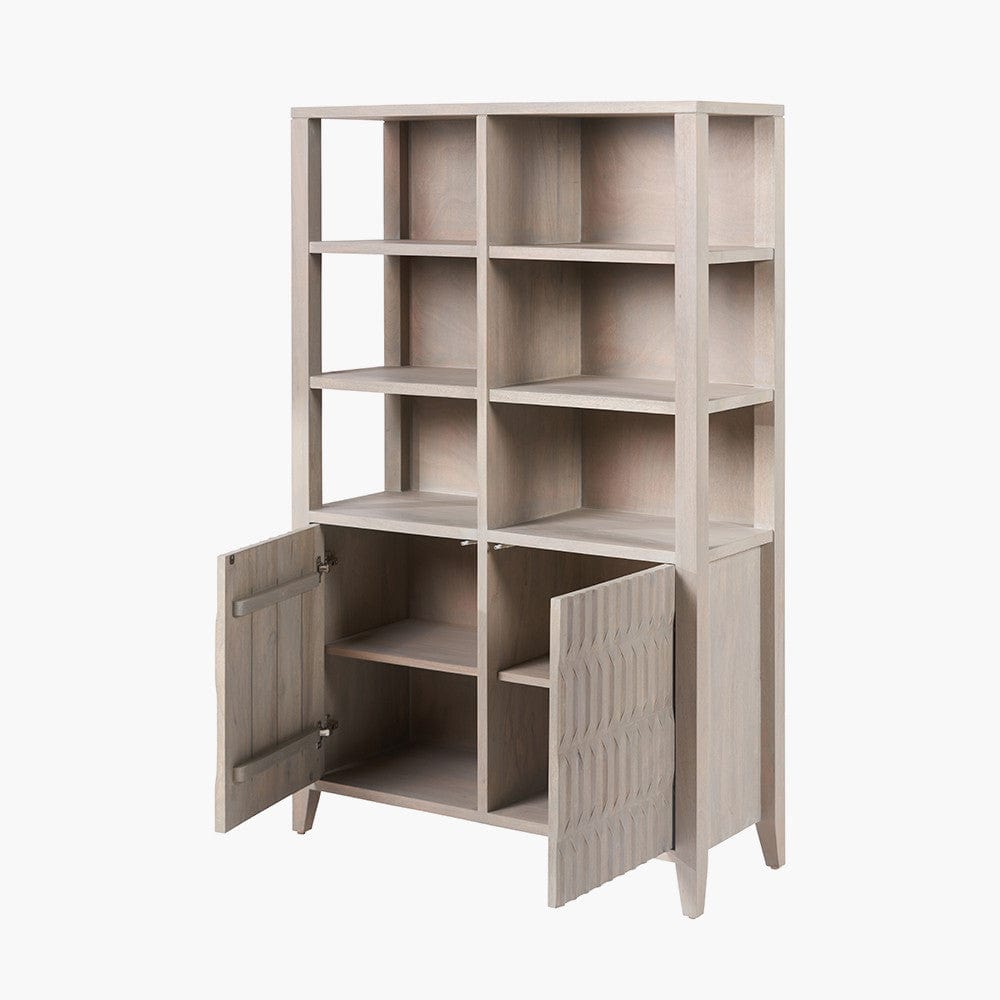 Khao Light Grey Mango Wood 2 Door 6 Niche Shelf Unit.