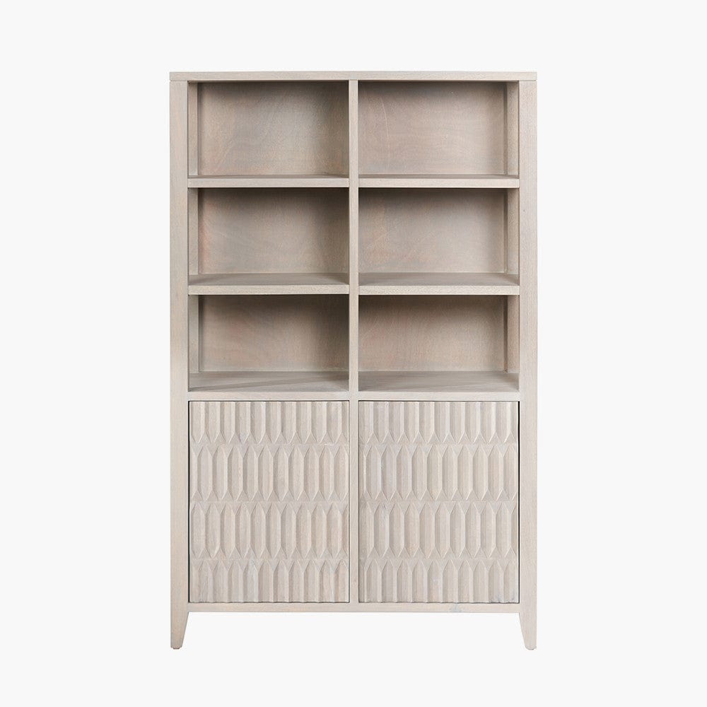 Khao Light Grey Mango Wood 2 Door 6 Niche Shelf Unit.
