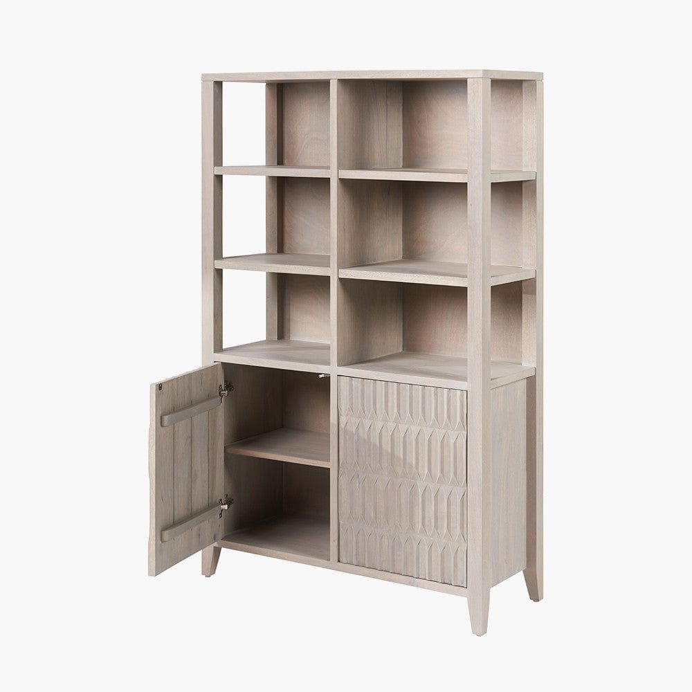 Khao Light Grey Mango Wood 2 Door 6 Niche Shelf Unit.