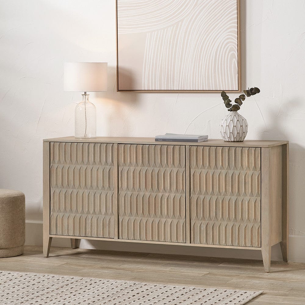 Khao Light Grey Mango Wood 3 Door Sideboard.