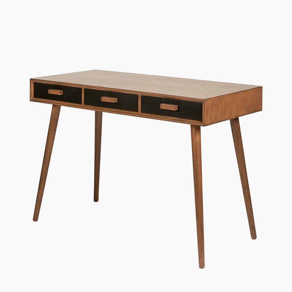 Klee Black Pine Wood 3 Drawer Desk.