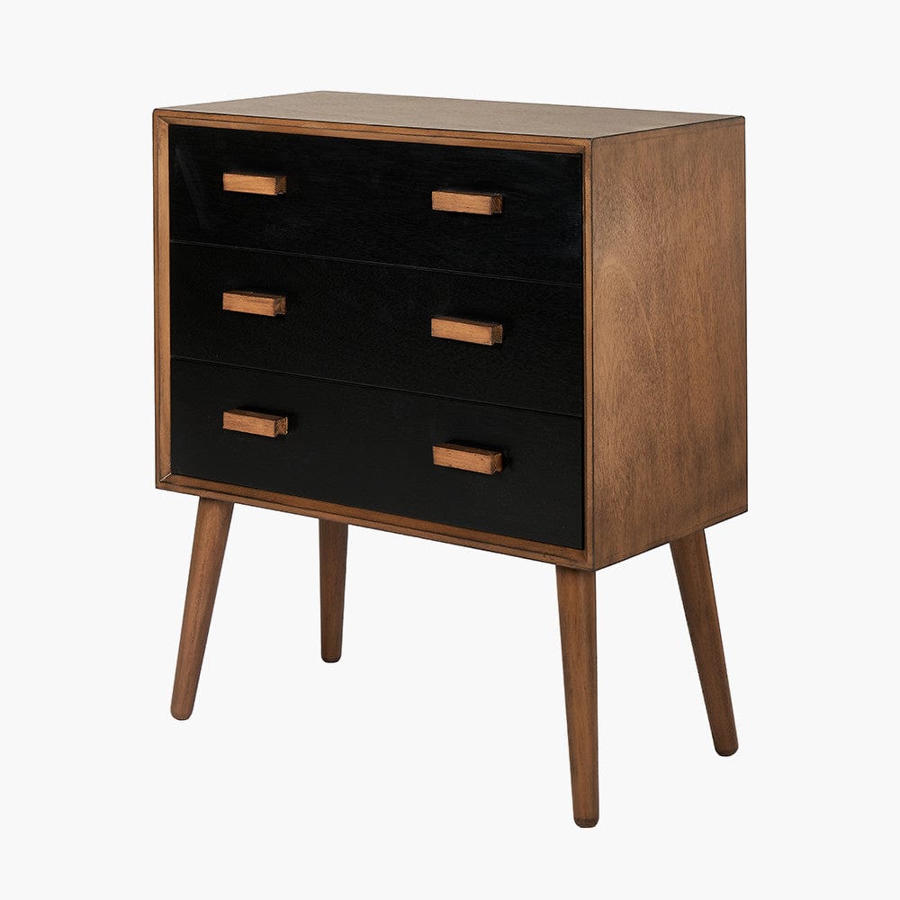 Klee Black Pine Wood 3 Drawer Unit.