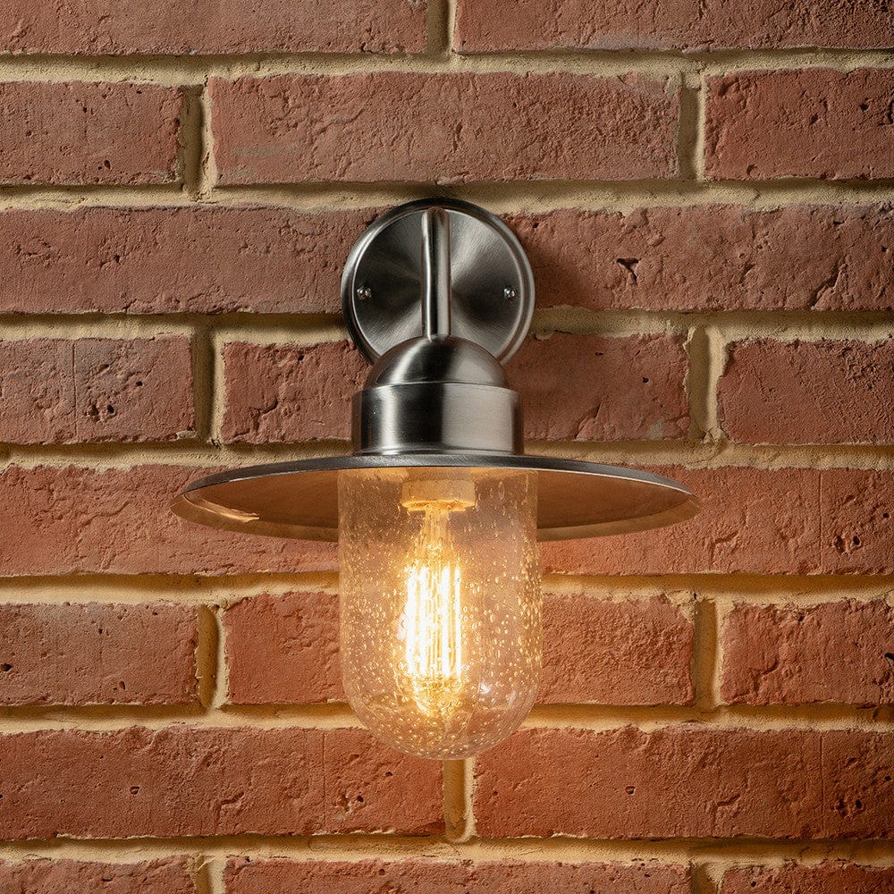 Lilium Brushed Steel Metal and Glass Fisherman Wall Light.