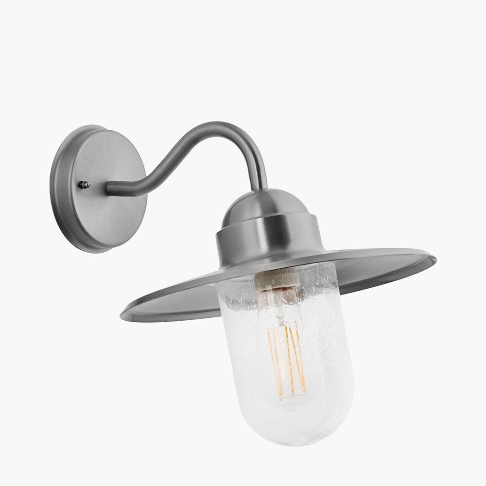 Lilium Brushed Steel Metal and Glass Fisherman Wall Light.