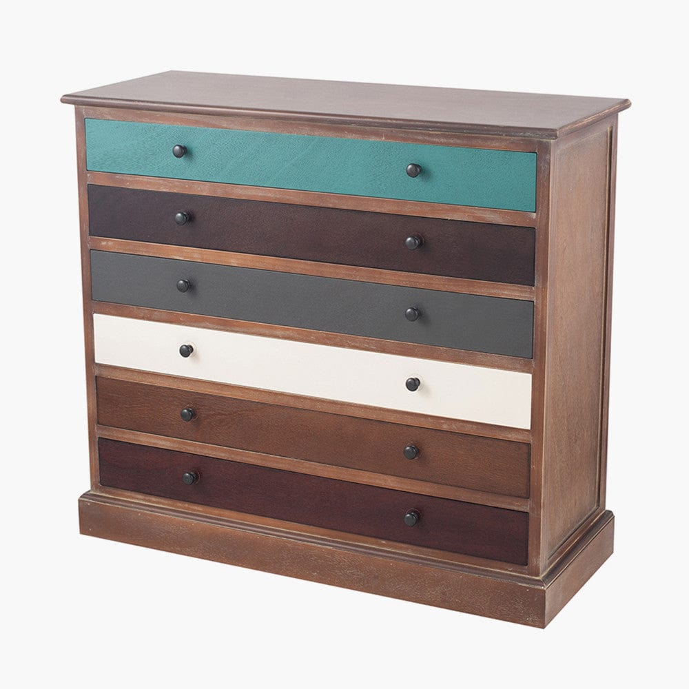 Loft Blue Multicoloured Pine Wood 6 Drawer Unit.