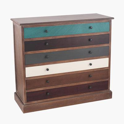 Pacific Lifestyle Outdoors Loft Blue Multicoloured Pine Wood 6 Drawer Unit House of Isabella UK