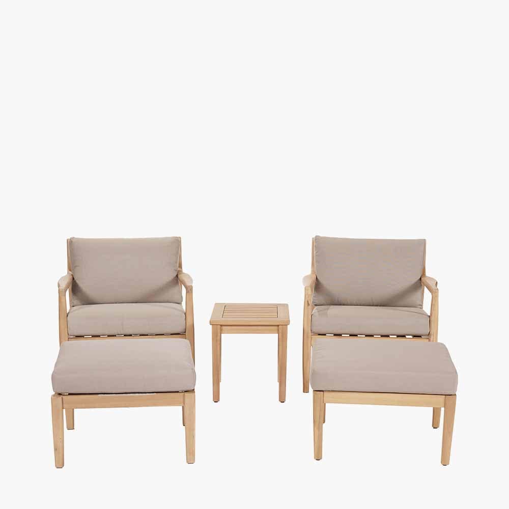 Malta Light Teak Finish 5 Piece Hocker Set.