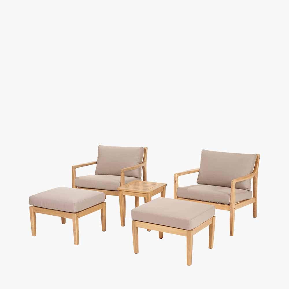 Malta Light Teak Finish 5 Piece Hocker Set.