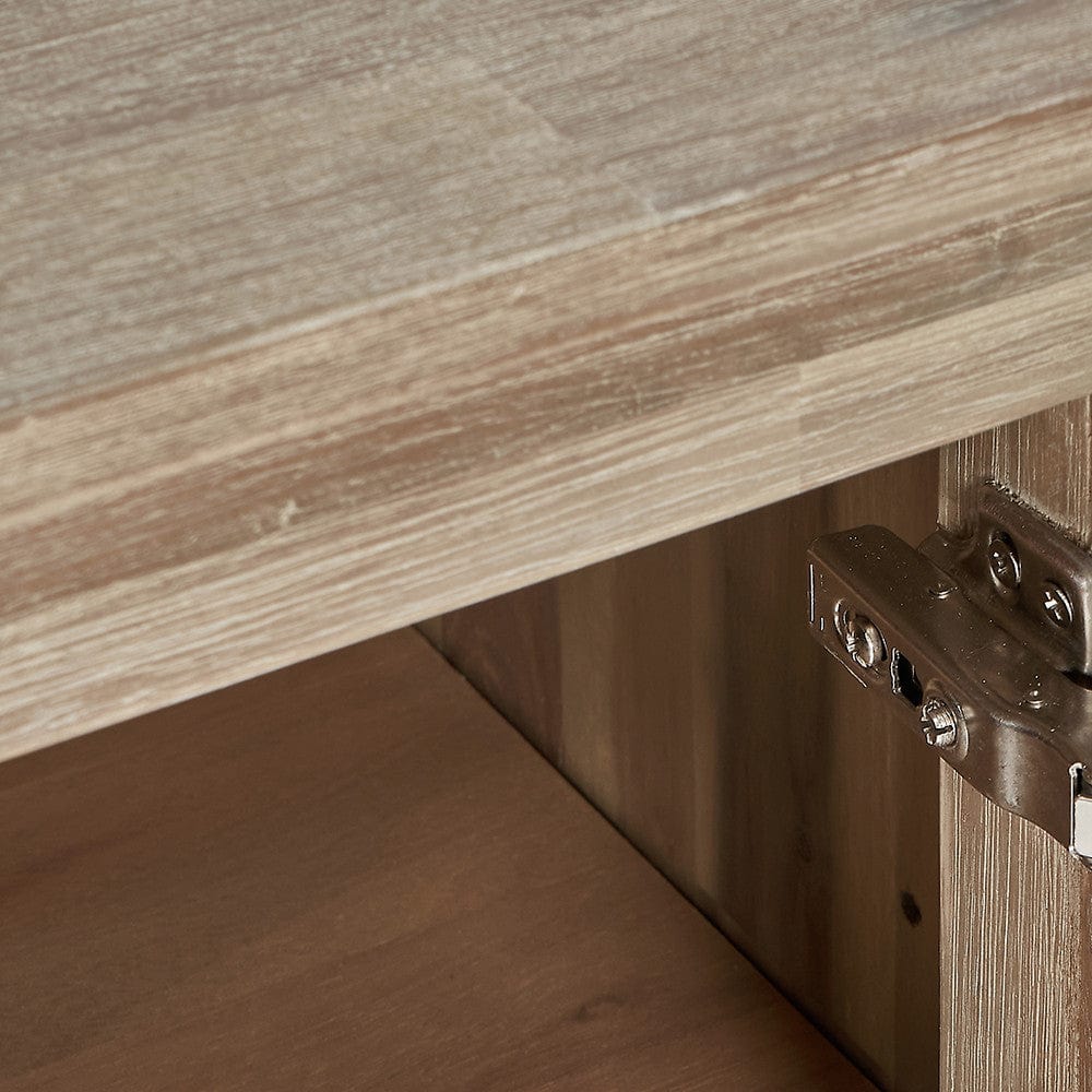 Marca Sand Wash Acacia Wood and Black Metal 3 Door Sideboard.