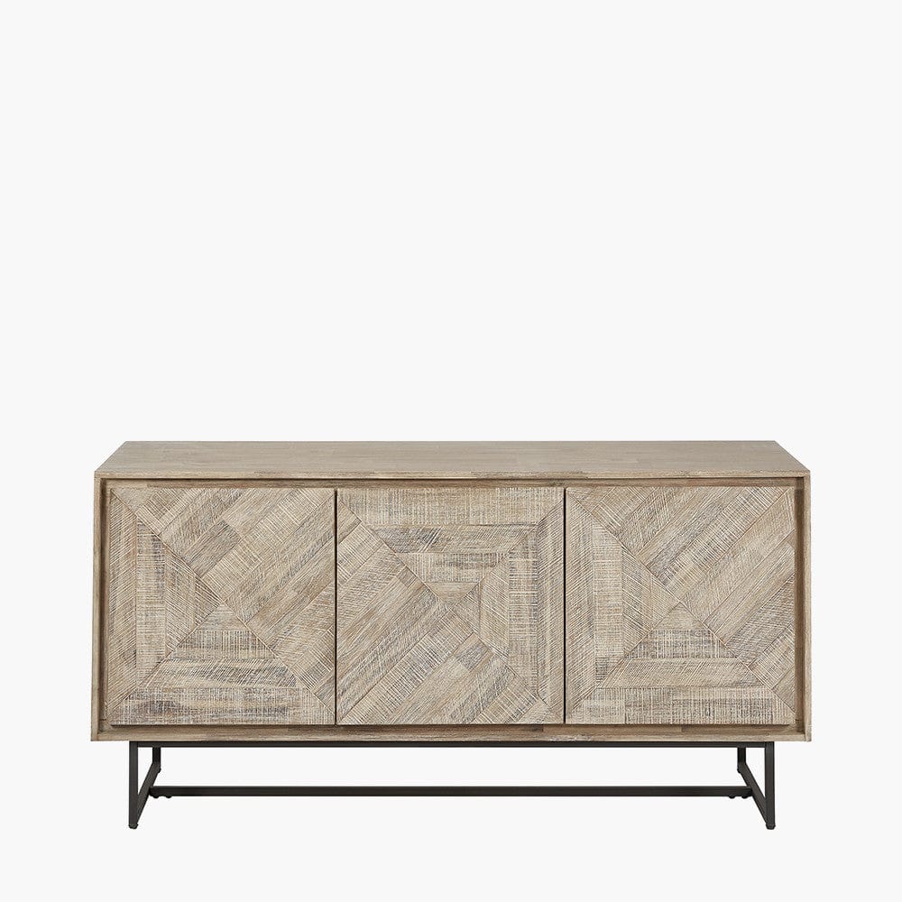 Pacific Lifestyle Outdoors Marca Sand Wash Acacia Wood and Black Metal 3 Door Sideboard House of Isabella UK