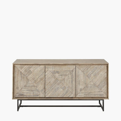 Pacific Lifestyle Outdoors Marca Sand Wash Acacia Wood and Black Metal 3 Door Sideboard House of Isabella UK