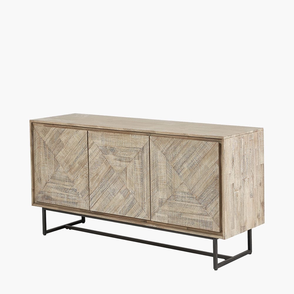 Marca Sand Wash Acacia Wood and Black Metal 3 Door Sideboard.