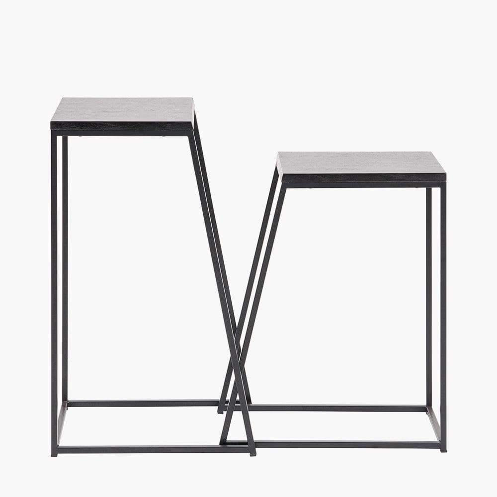 Mashiko S/2 Black Ash Veneer and Black Metal Side Tables.