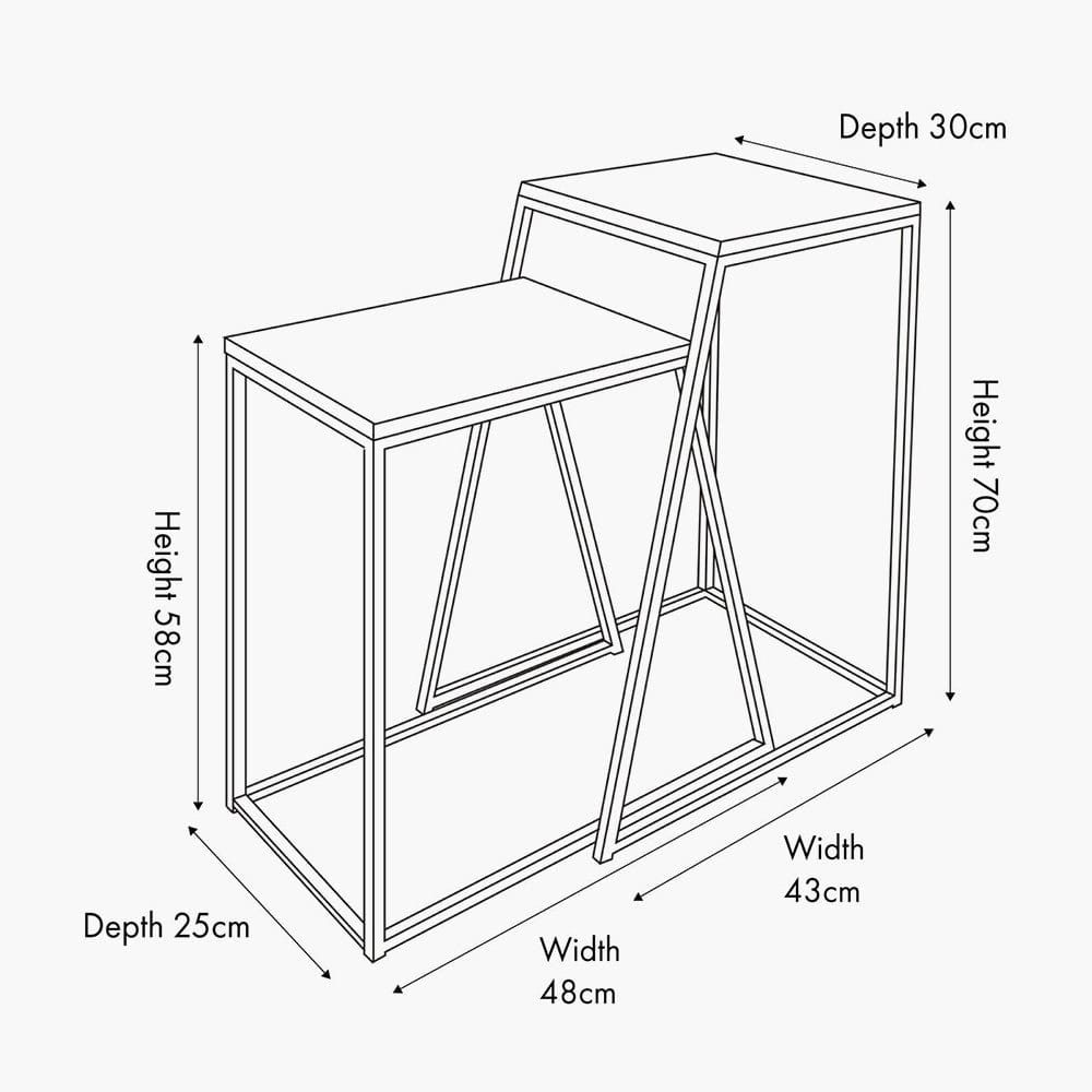 Mashiko S/2 Black Ash Veneer and Black Metal Side Tables.